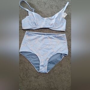 Blue Floral High-Waisted Bikini Set